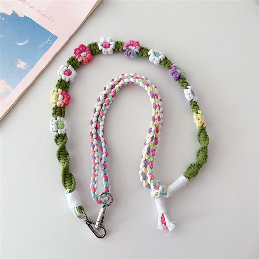 Braided Flower Phone Lanyard Cotton Rope Adjustable Crossbody Strap, Length: 120cm - Style E