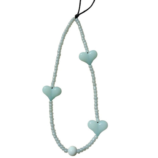 Beaded Phone Lanyard Glass Bead Heart Decor Phone Chain Anti-Lost, Length: 16cm+5cm - SZ-A210007L