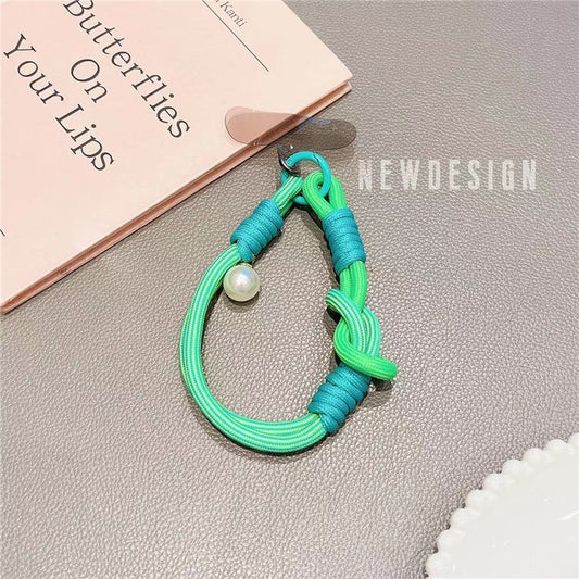 Phone Wrist Lanyard 30cm Nylon Wrist Strap Pearl Phone Charm with Tether Tab - Dark Green+Light Green