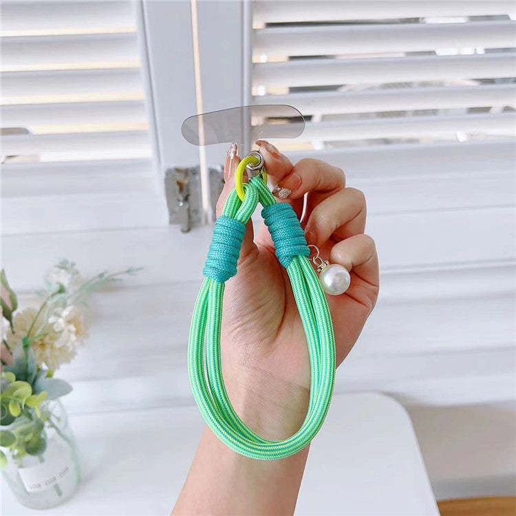 Phone Short Lanyard 30cm Wrist Strap Nylon Pearl Hand Strap with Tether Tab - Fluorescent Green