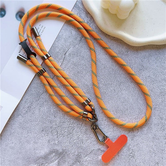 8mm Thick Adjustable Phone Lanyard Twill Pattern Neck Strap with Tether Tab, Total Length: 140cm - Orange