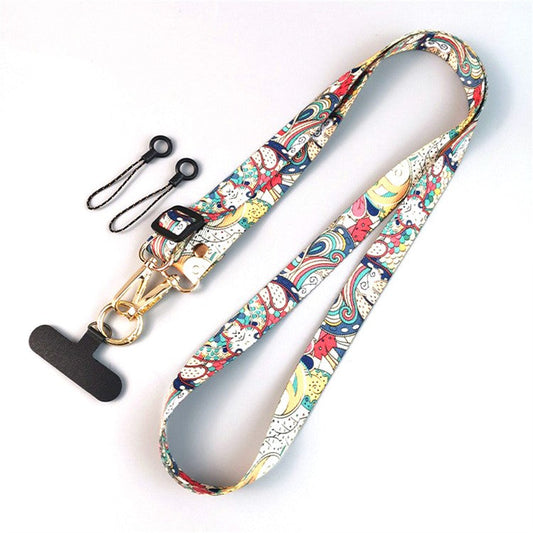 Crossbody Phone Lanyard Ethnic Style Nylon Phone Strap with Tether Tab + Hanging Ropes, Total Length: 120cm - Auspicious Clouds