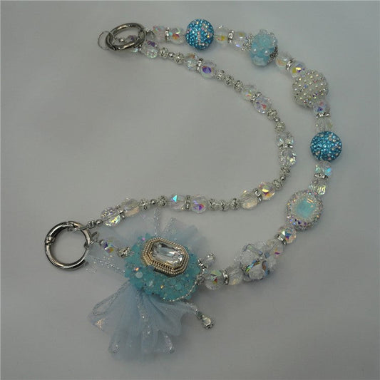 Beaded Phone Lanyard Dual Chain Wrist Strap 25cm Sparkling Hands-Free Wristlet Bracelet with Tether Tab - Style L