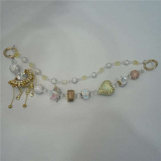 Beaded Phone Lanyard Dual Chain Wrist Strap 25cm Sparkling Hands-Free Wristlet Bracelet with Tether Tab - Style M