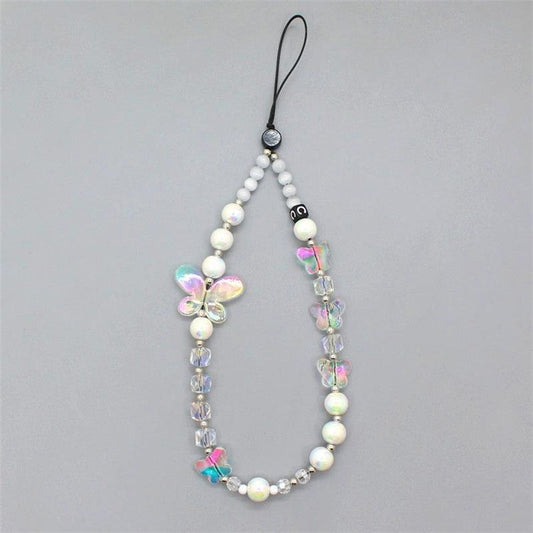 Beaded Phone Lanyard Short Wrist Strap 30cm Artificial Crystal Phone Bracelet - Aurora Butterfly