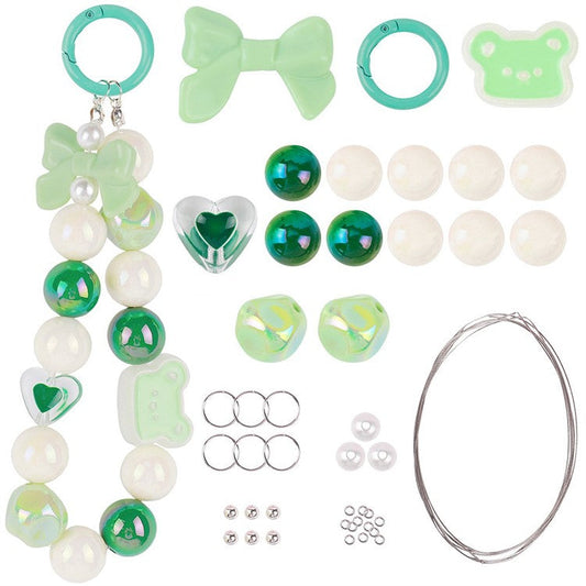 T0814 Phone Chain Making Kit Acrylic Beaded DIY Wrist Strap Set, Total Length: 25cm - Green