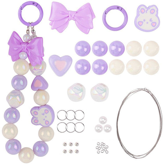 T0814 Phone Chain Making Kit Acrylic Beaded DIY Wrist Strap Set, Total Length: 25cm - Purple