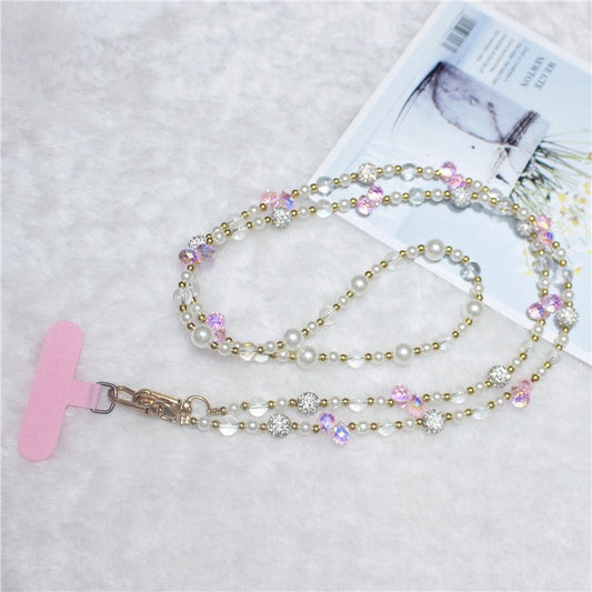 120cm Sparkling Diamond Beads Phone Strap Crossbody Chain - Pink