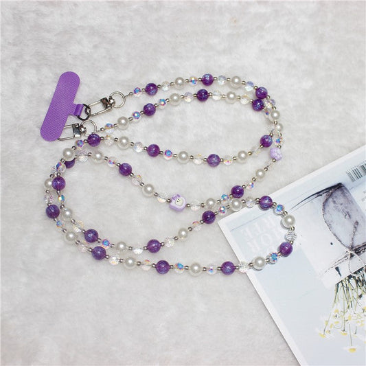 120cm KT Beads Phone Strap Crossbody Chain Phone Lanyard - Purple