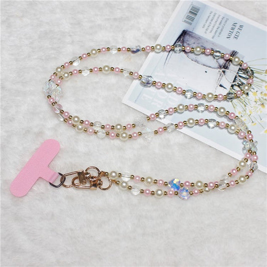 120cm Transparent Beads Phone Strap Crossbody Chain Phone Lanyard - Pink