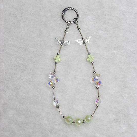 Cell Phone Lanyard 26cm Four Leaf Clover Sea Shell Beads Phone Chain Wrist Strap - Green