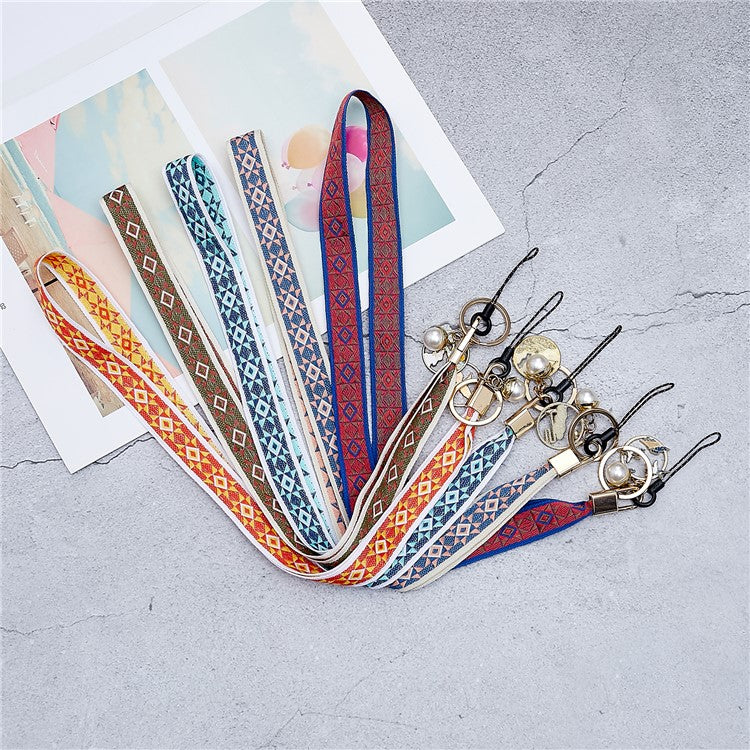 Totem Series Phone Lanyard 80cm Crossbody Neck Strap Vintage Pendant Universal Mobile Phone Lanyard - Pink