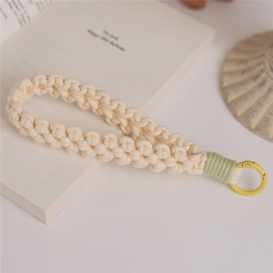 Q-058 Phone Wrist Strap Hand-Woven Wristlet Bracelet Keychain Cell Phone Lanyard - Light Yellow