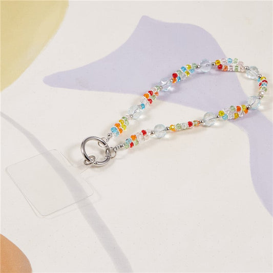 Cell Phone Charm Lanyard 26cm Rhombus Beads Phone Case Wrist Strap for Women Girls - Colorful