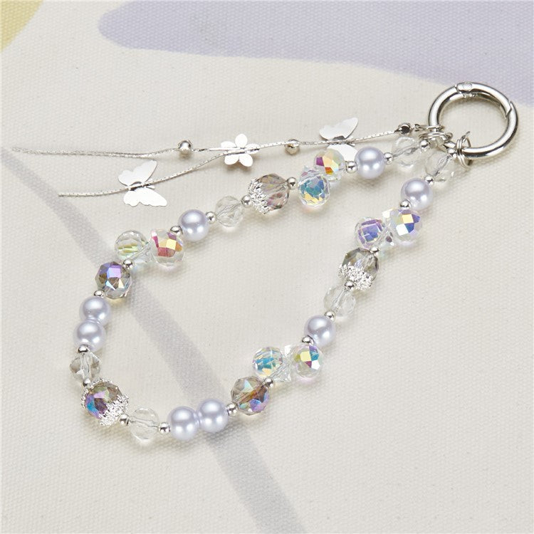 Cell Phone Charm Lanyard 26cm Alloy Butterfly Pendants Beads Phone Case Wrist Strap for Women Girls - Multi-color