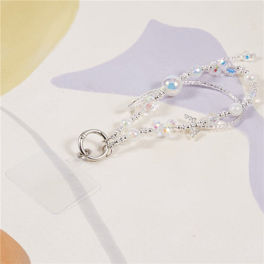 Cell Phone Charm Lanyard 26cm Butterfly Chain Beads Phone Wrist Strap for Women Girls - Colorful
