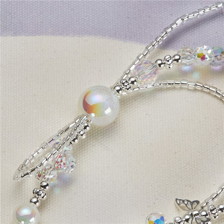 Cell Phone Charm Lanyard 26cm Butterfly Chain Beads Phone Wrist Strap for Women Girls - Colorful