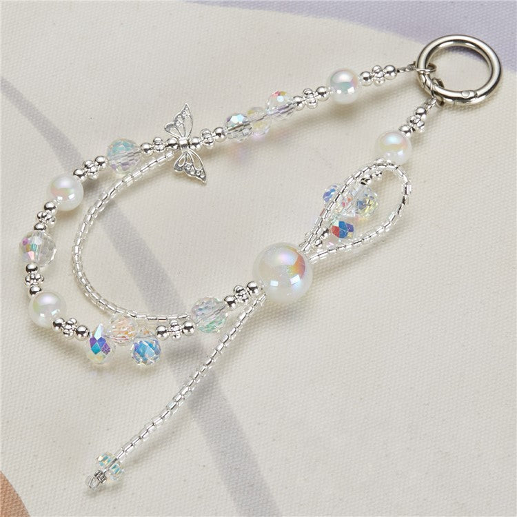 Cell Phone Charm Lanyard 26cm Butterfly Chain Beads Phone Wrist Strap for Women Girls - Colorful
