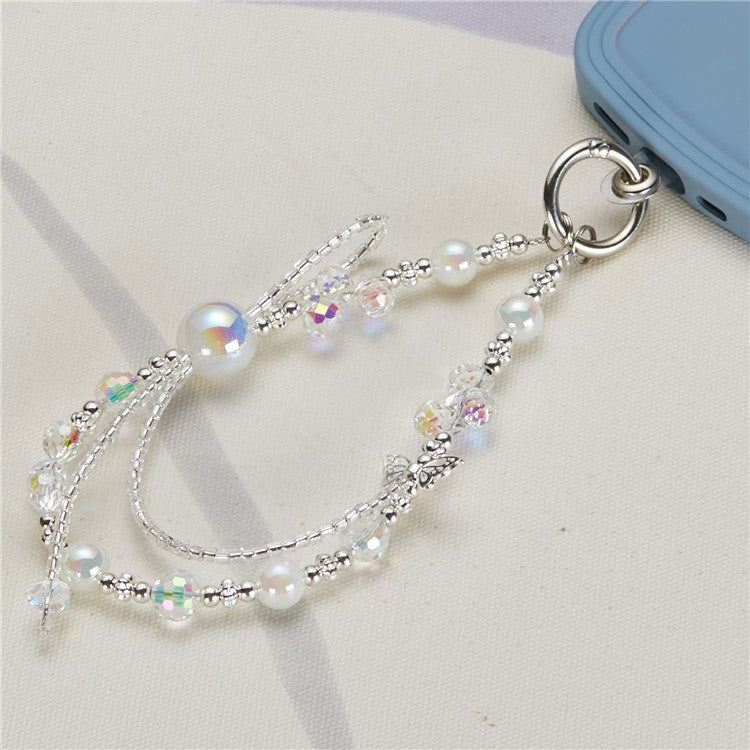 Cell Phone Charm Lanyard 26cm Butterfly Chain Beads Phone Wrist Strap for Women Girls - Colorful