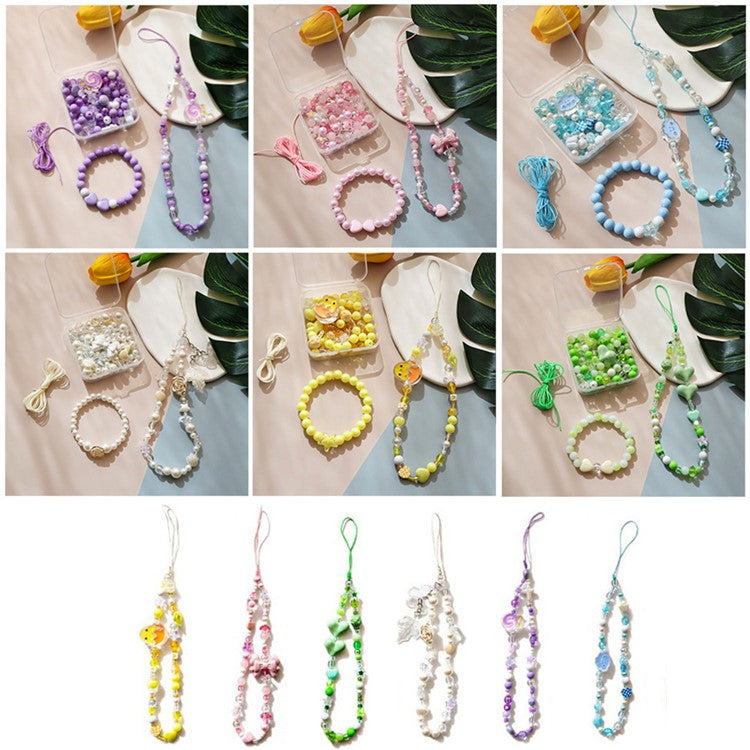 DIY Phone Charm Set 6 Color Cell Phone Lanyard Wrist Bracelets Assembly Accessories