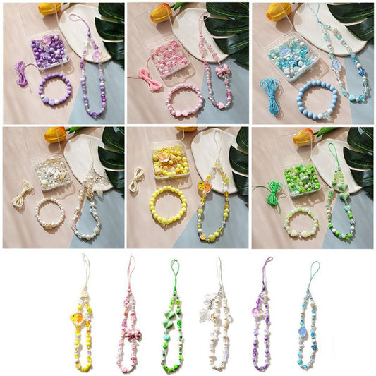 DIY Phone Charm Set 6 Color Cell Phone Lanyard Wrist Bracelets Assembly Accessories