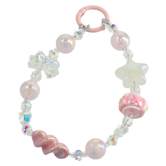 Beaded Phone Lanyard Strap 26cm Hanging Keychain Wristlet Chain for Mobile Devices - Pink