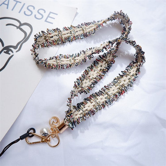 Camellia Series Pearl Ornament Mobile Phone Case Hanging Neck Lanyard Name Tag Neck Strap - Multi-color