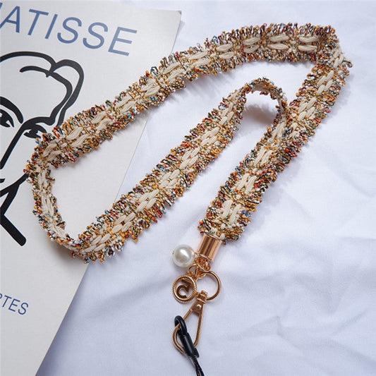 Camellia Series Pearl Ornament Mobile Phone Case Hanging Neck Lanyard Name Tag Neck Strap - Brown