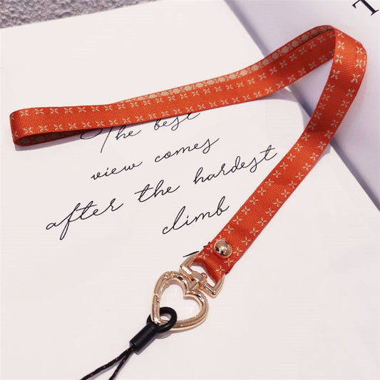 Heart Metal Buckle Cell Phone Case Hanging Neck Lanyard Name Tag Phone Neck Strap - Orange