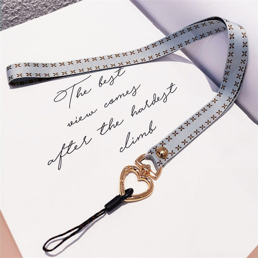 Heart Metal Buckle Cell Phone Case Hanging Neck Lanyard Name Tag Phone Neck Strap - Grey