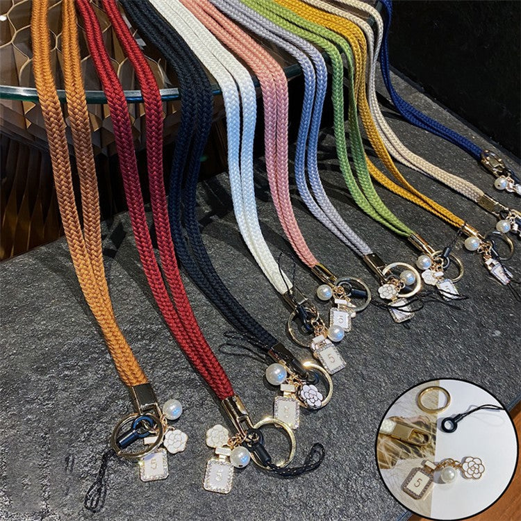 Flower Pearl Pendant Mobile Phone Anti-lost Braided Lanyard Cellphone Case Name Tag Neck Strap - Light Grey