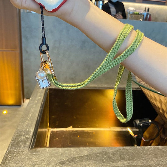 Flower Pearl Pendant Mobile Phone Anti-lost Braided Lanyard Cellphone Case Name Tag Neck Strap - Green