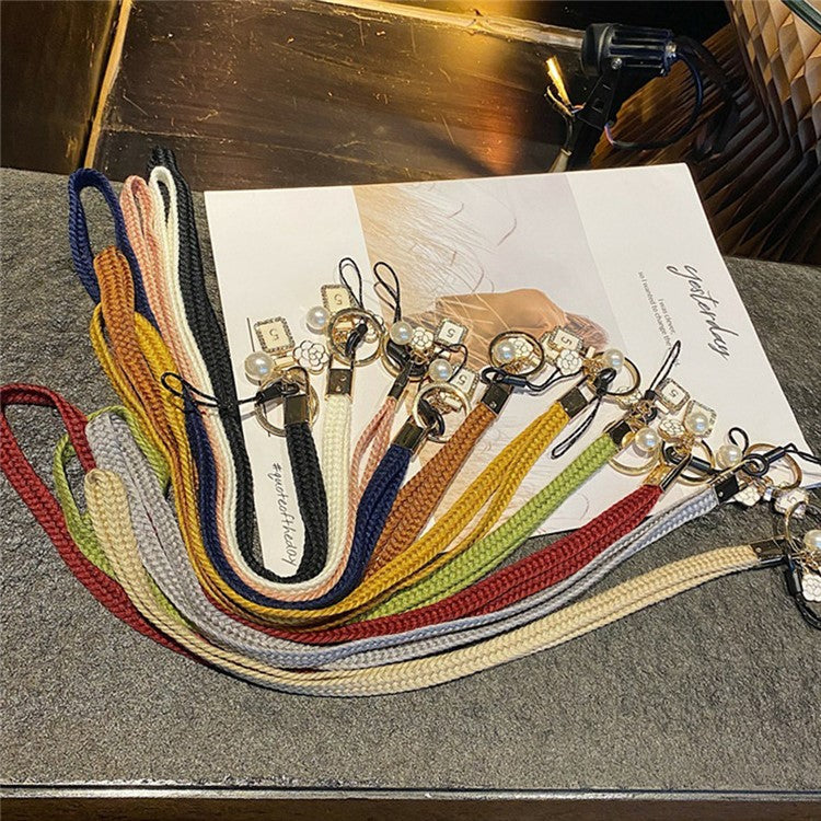 Flower Pearl Pendant Mobile Phone Anti-lost Braided Lanyard Cellphone Case Name Tag Neck Strap - Sapphire