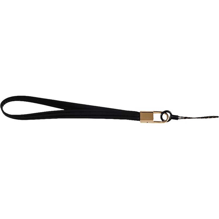 20cm Universal Cell Phone Case Hand Strap Wrist Lanyard Leather Strap for Name Tag / Keys - Black