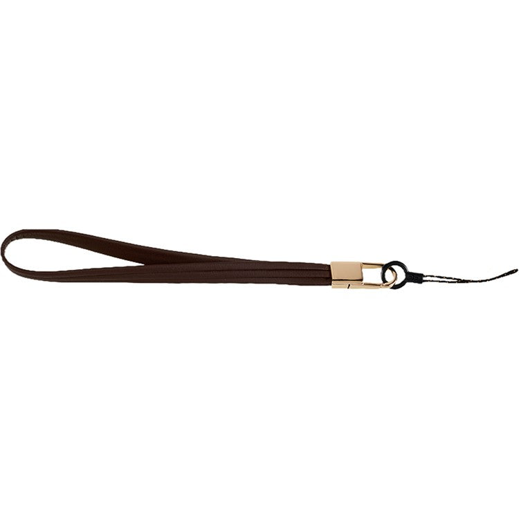 20cm Universal Cell Phone Case Hand Strap Wrist Lanyard Leather Strap for Name Tag / Keys - Dark Brown