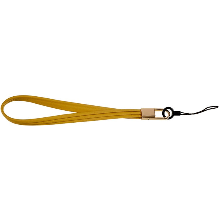 20cm Universal Cell Phone Case Hand Strap Wrist Lanyard Leather Strap for Name Tag / Keys - Dark Yellow