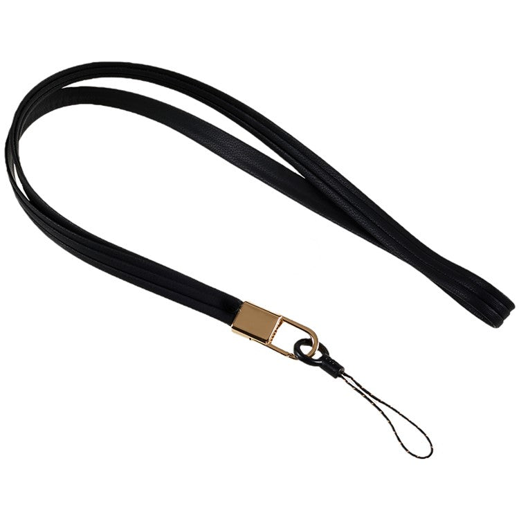 45cm Leather Neck Strap for Name Tag / Keys Universal Cell Phone Case Hanging Neck Lanyard - Black