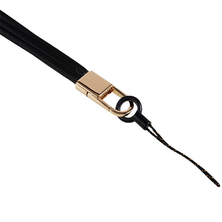 45cm Leather Neck Strap for Name Tag / Keys Universal Cell Phone Case Hanging Neck Lanyard - Black