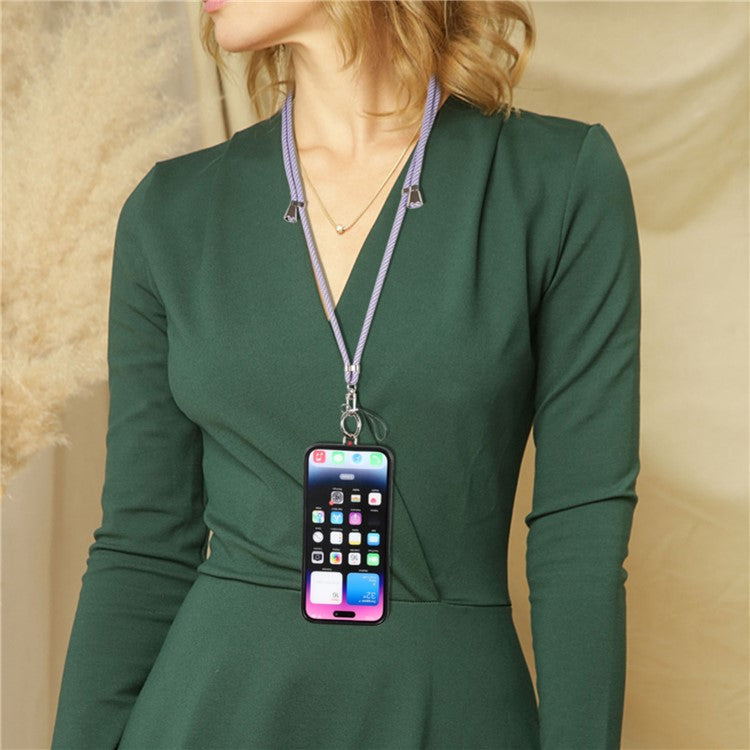6mm x 160cm Neck-Mounted Phone Lanyard Anti-Lost Two-Way Adjustable Cell Phone Crossbody Strap - Grey Purple