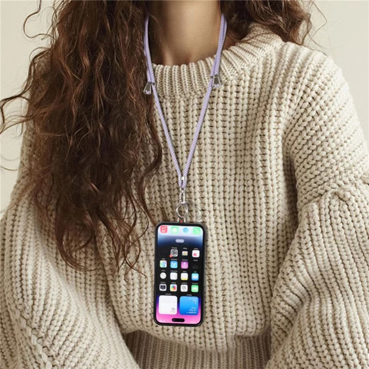 6mm x 160cm Neck-Mounted Phone Lanyard Anti-Lost Two-Way Adjustable Cell Phone Crossbody Strap - Grey Purple