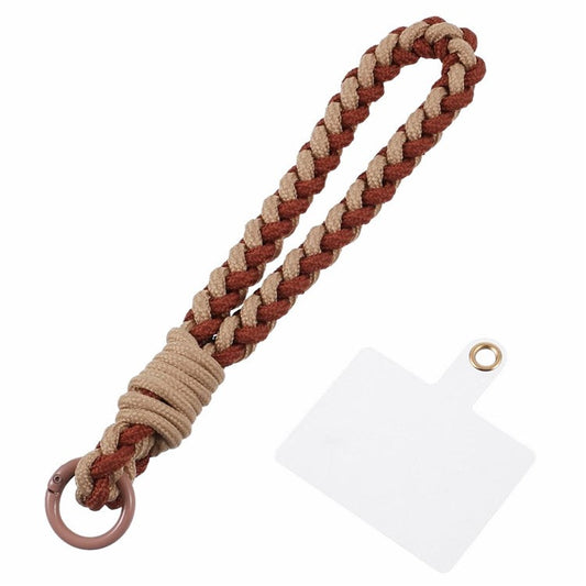 A6 Phone Lanyard Four-Strand Braided Wrist Strap Phone Rope with Tether Tab - Apricot+Brown