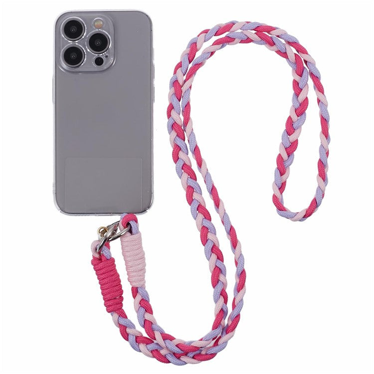 A5 Style 60cm Phone Crossbody Lanyard Weaving Polyester Shoulder Strap Phone Charms with Patch - Rose Purple