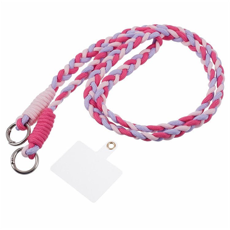 A5 Style 60cm Phone Crossbody Lanyard Weaving Polyester Shoulder Strap Phone Charms with Patch - Rose Purple