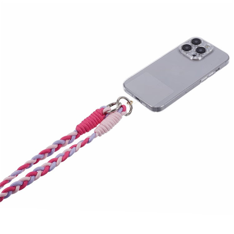 A5 Style 60cm Phone Crossbody Lanyard Weaving Polyester Shoulder Strap Phone Charms with Patch - Rose Purple