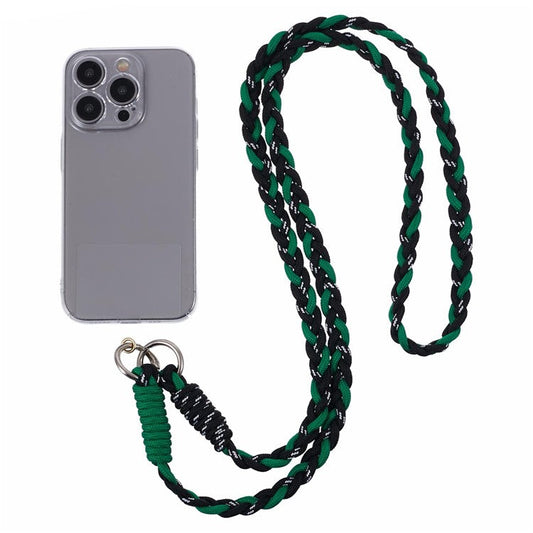 A5 Style 60cm Phone Crossbody Lanyard Weaving Polyester Shoulder Strap Phone Charms with Patch - Green Black