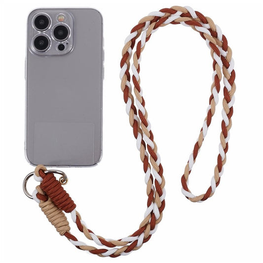 A5 Style 60cm Phone Crossbody Lanyard Weaving Polyester Shoulder Strap Phone Charms with Patch - Apricot Brown