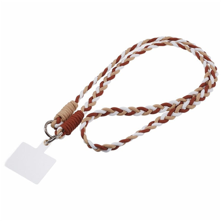A5 Style 60cm Phone Crossbody Lanyard Weaving Polyester Shoulder Strap Phone Charms with Patch - Apricot Brown