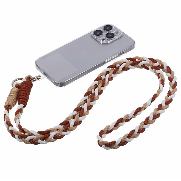 A5 Style 60cm Phone Crossbody Lanyard Weaving Polyester Shoulder Strap Phone Charms with Patch - Apricot Brown