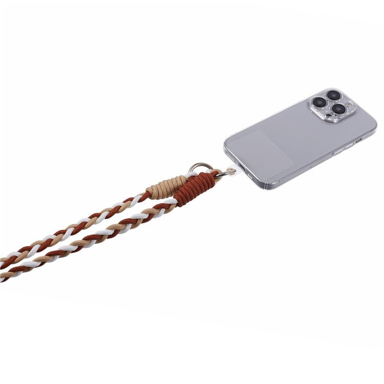 A5 Style 60cm Phone Crossbody Lanyard Weaving Polyester Shoulder Strap Phone Charms with Patch - Apricot Brown