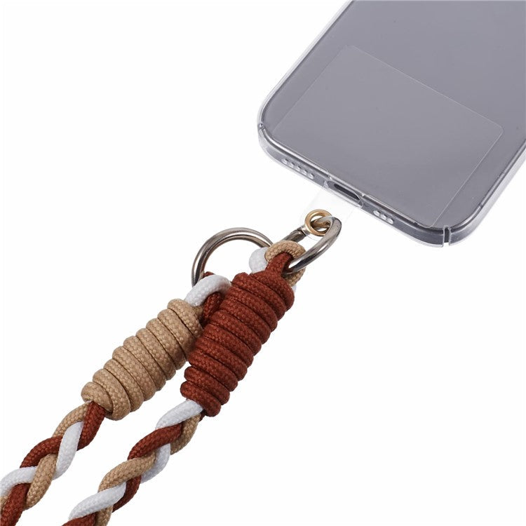 A5 Style 60cm Phone Crossbody Lanyard Weaving Polyester Shoulder Strap Phone Charms with Patch - Apricot Brown